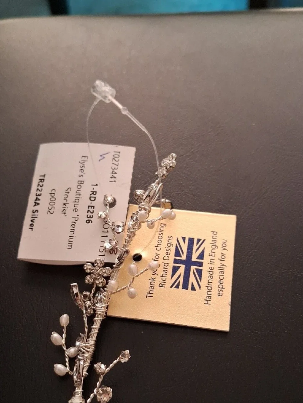 Handcrafted Silver Hair Vine with White Pearls and Crystals